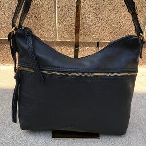 MARGOT NEW YORK Purse Shoulder Bag Black Genuine Leather Zipper Pebbled Designer